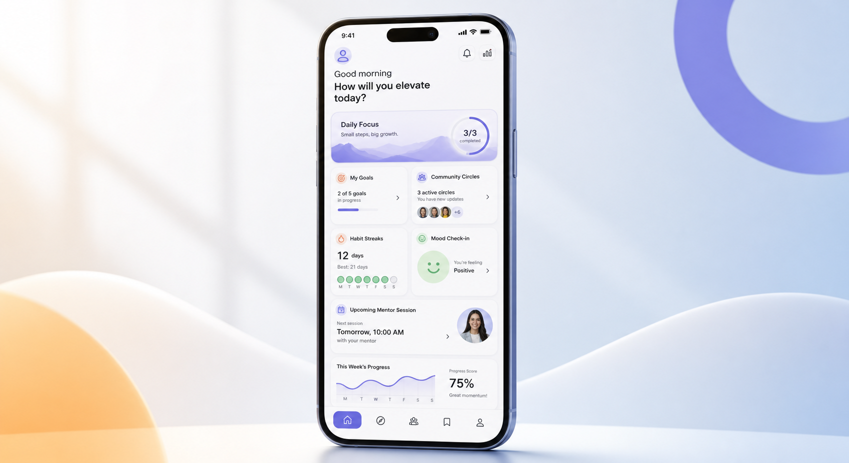 Us-Elevate mobile app dashboard preview
